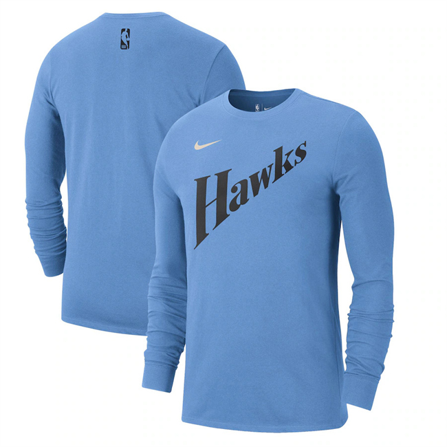 Men's Atlanta Hawks Light Blue 2024/25 City Edition Essential Logo Long Sleeve T-Shirt
